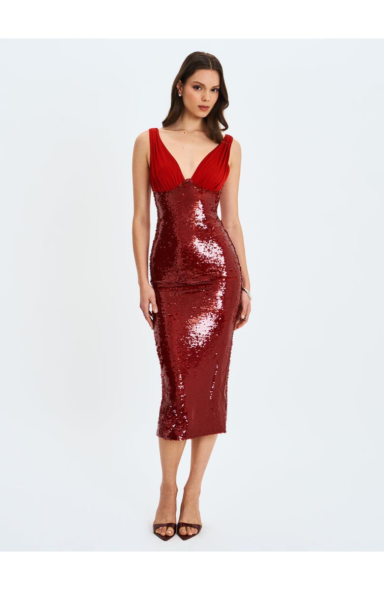 Miss Circle Shanelle Sequin Plunging Midi Dress, Alternate, color, Crimson