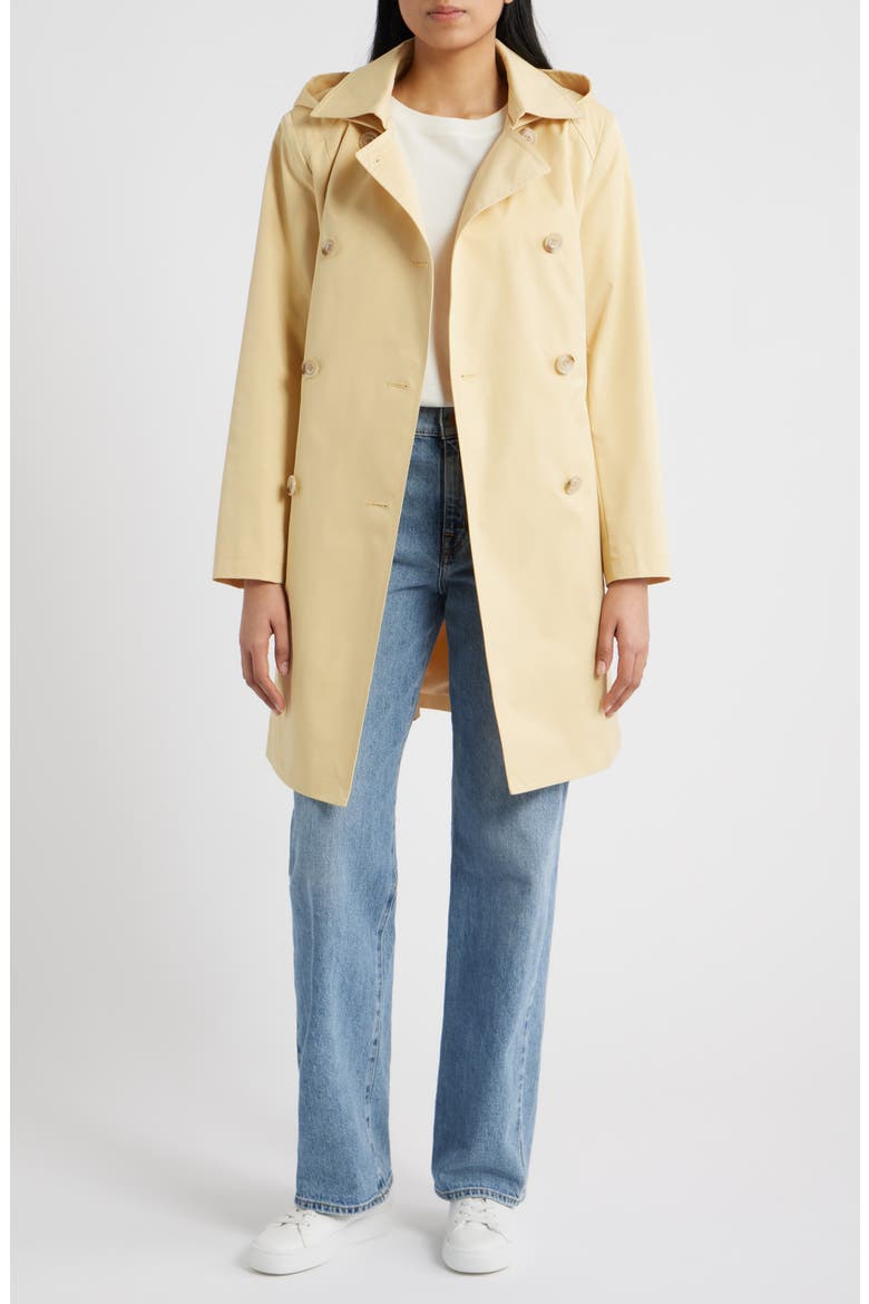 Hooded Belted Double Breasted Trench Coat, Alternate, color, BUTTER