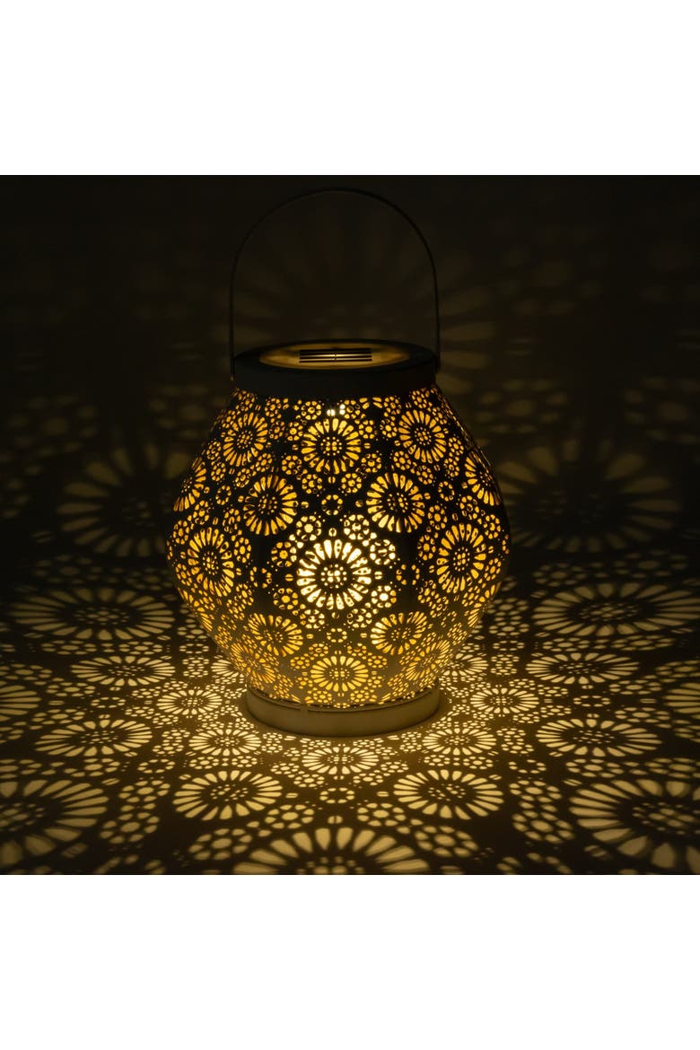 Daisy Punched Metal Solar Lantern, Alternate, color, White