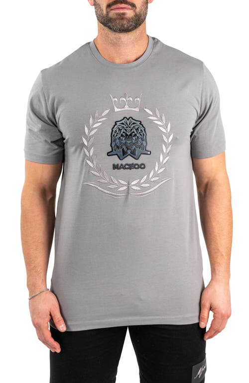 Maceoo Lion Crown Cotton Graphic T-Shirt in Grey 