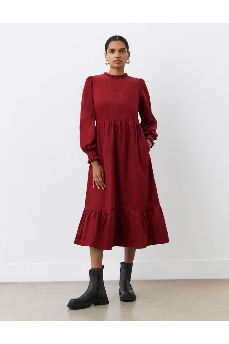 Esme Long Sleeve Corduroy Midi Dress, Main, color, Rust