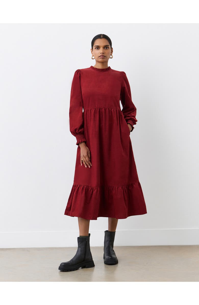Finery London Esme Long Sleeve Corduroy Midi Dress, Main, color, Rust