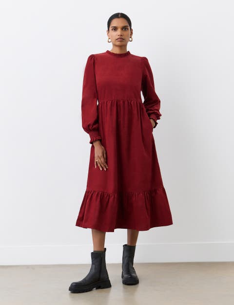 Esme Long Sleeve Corduroy Midi Dress