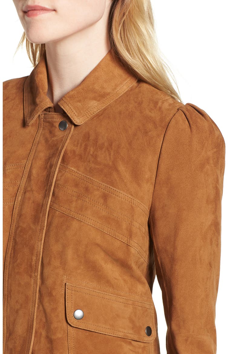 Stitch Detail Suede Jacket, Alternate, color, TAN COGNAC