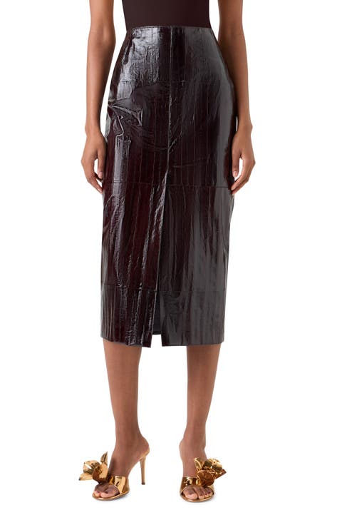 Lacquered Eel Leather Pencil Skirt