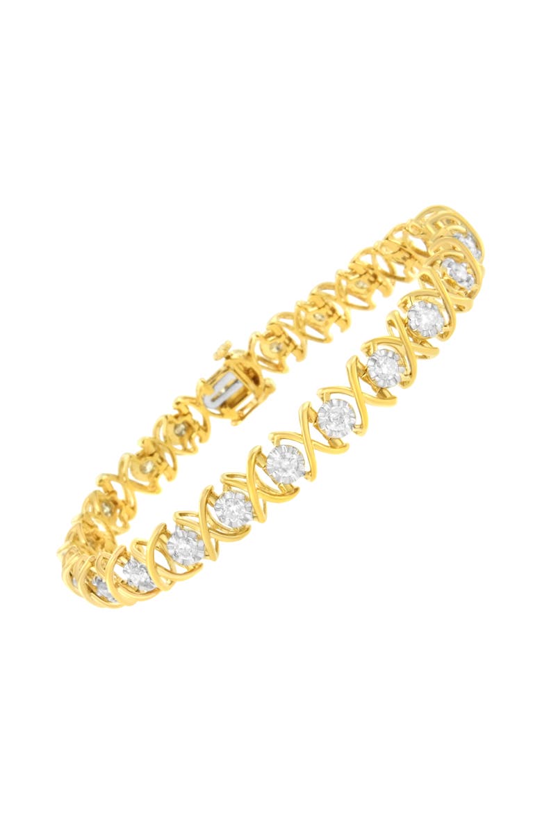 10K Yellow Gold Plated Silver 2 cttw Diamond "X O X O" Bracelet, Alternate, color, Yellow