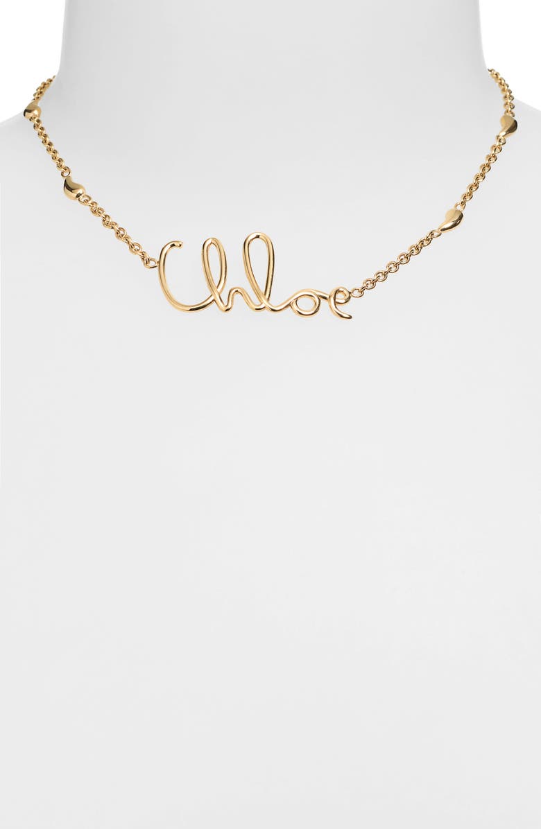 Chloé Script Logo Necklace, Alternate, color, Vintage Gold