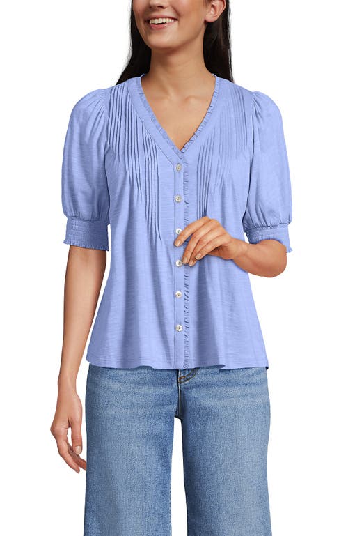 LANDS' END LANDS' END BUTTON PINTUCK PUFF SLEEVE TOP 
