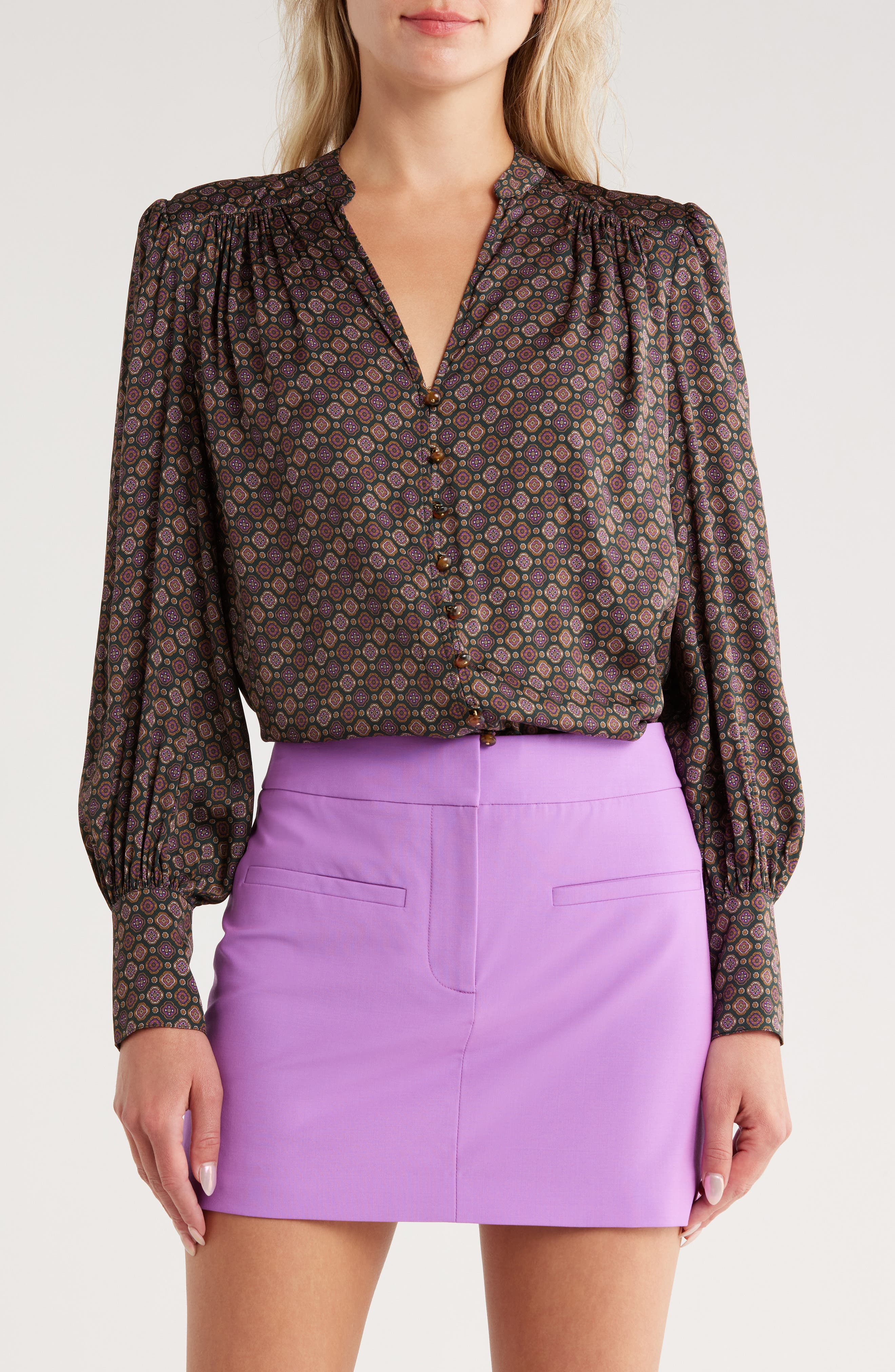 Veronica Beard Esmeralda Long Sleeve Silk Blend Button-Up Shirt
