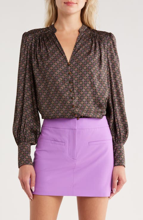 Esmeralda Long Sleeve Silk Blend Button-Up Shirt