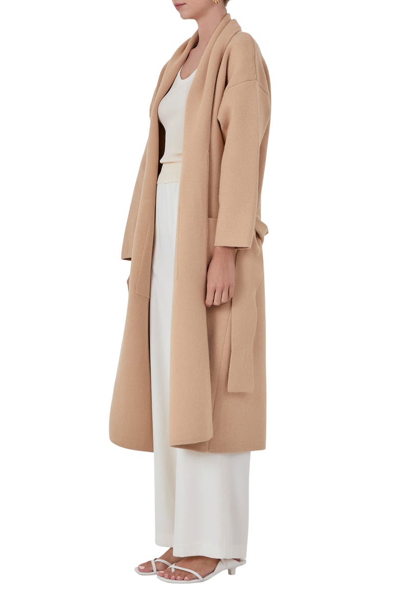 Longline Tie Belt Cardigan, Alternate, color, TAN