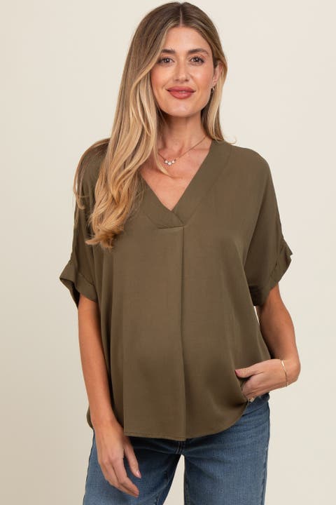 V-Neck Pin-Tuck Detail Top