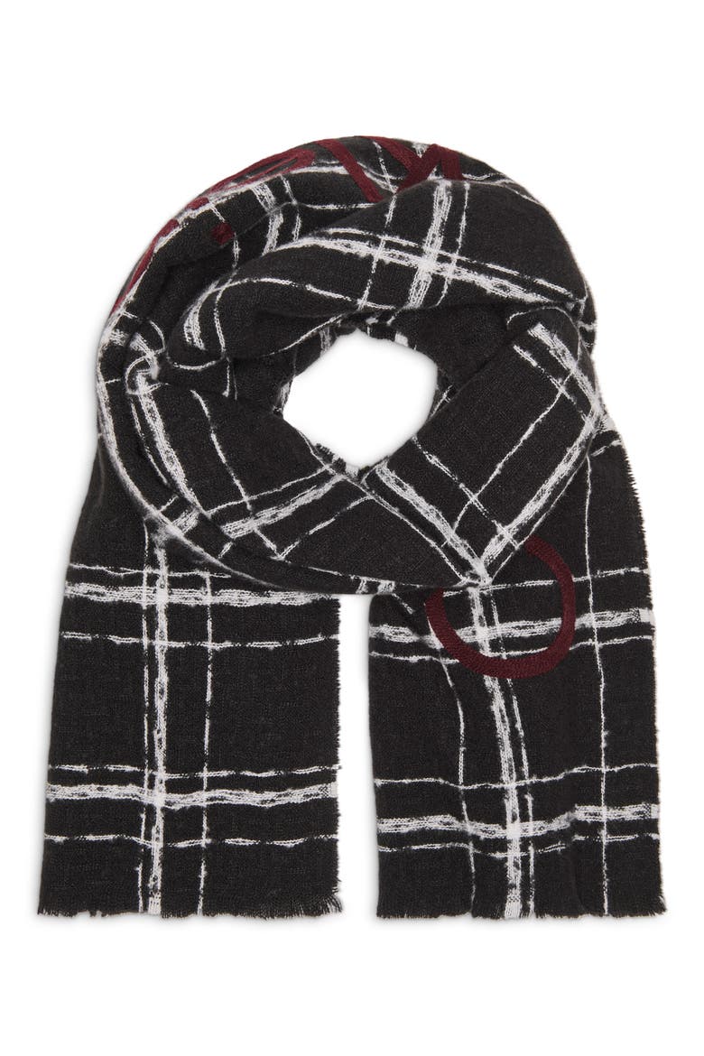 Grid Weave Blanket Scarf, Alternate, color, BLACK