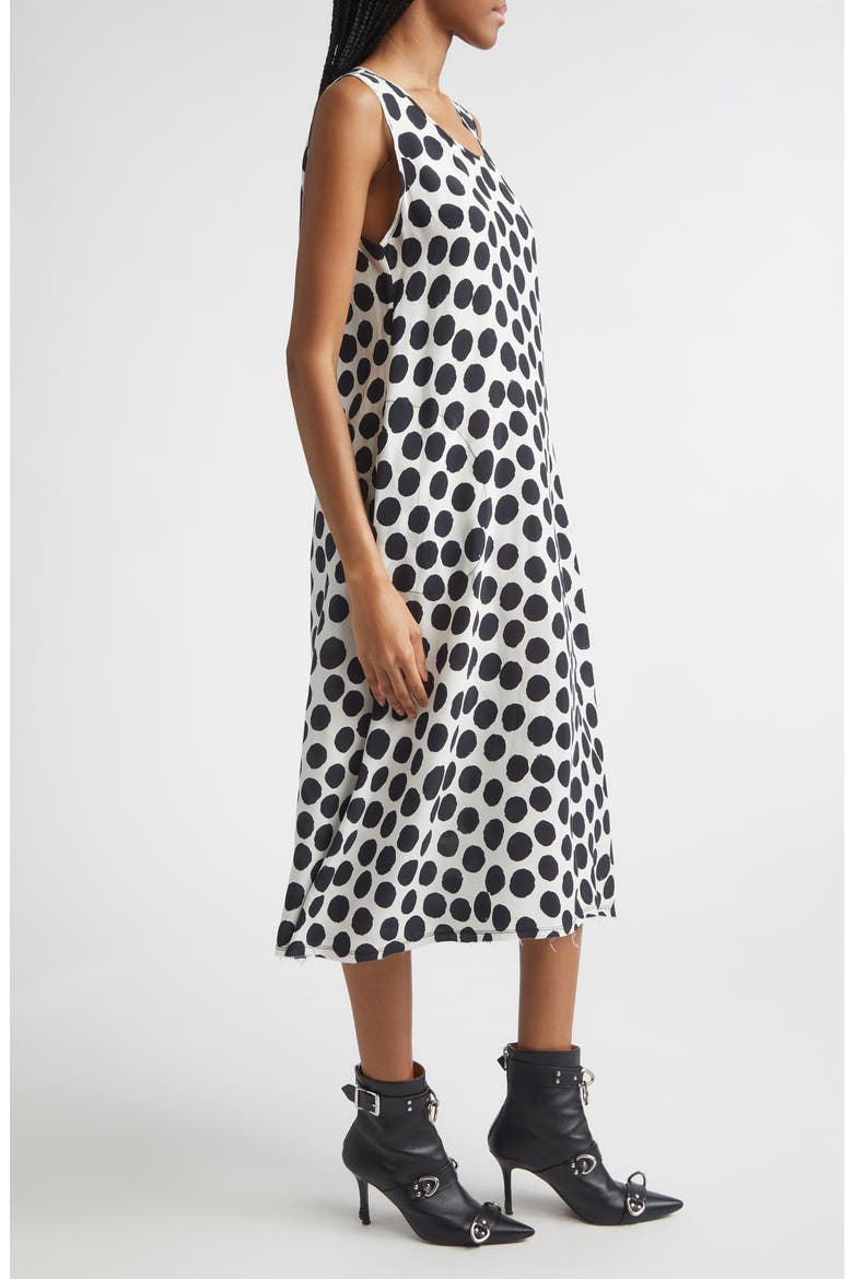 Sleeveless Polka Dot Cupro Midi Dress, Alternate, color, WHITE WITH BLACK POLKA DOT