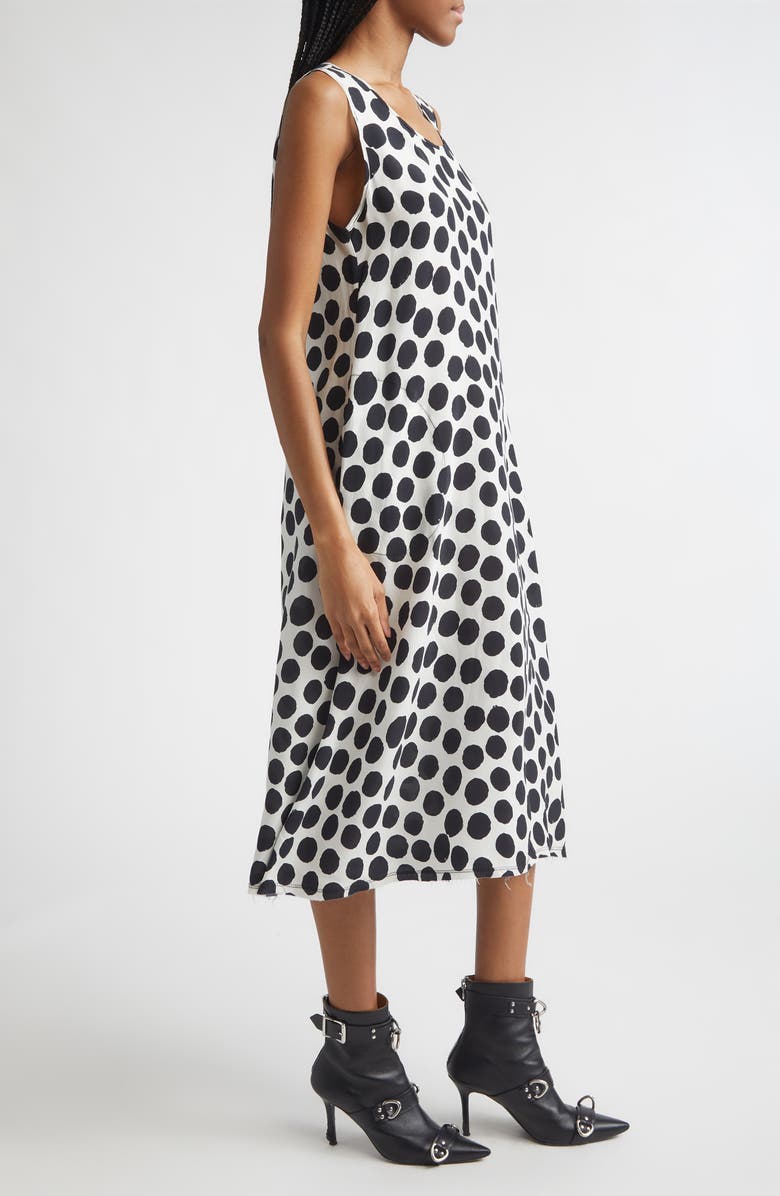 R13 Sleeveless Polka Dot Cupro Midi Dress, Alternate, color, White With Black Polka Dot