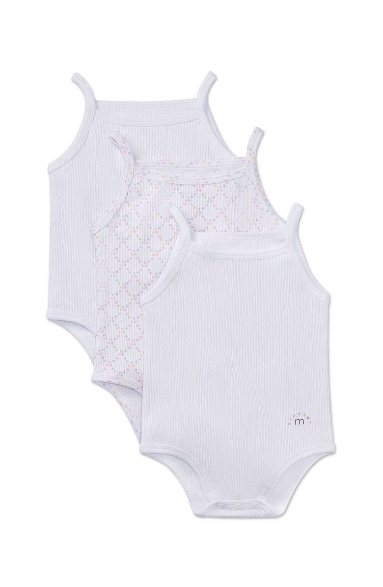 MiniMoi 3 Pair Cotton Ribbed and Dot Pattern Bodysuits, Main, color, White Pink