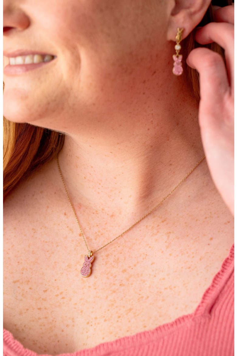 Peeps® Pave Pink Bunny Pendant Necklace, Alternate, color, Pink