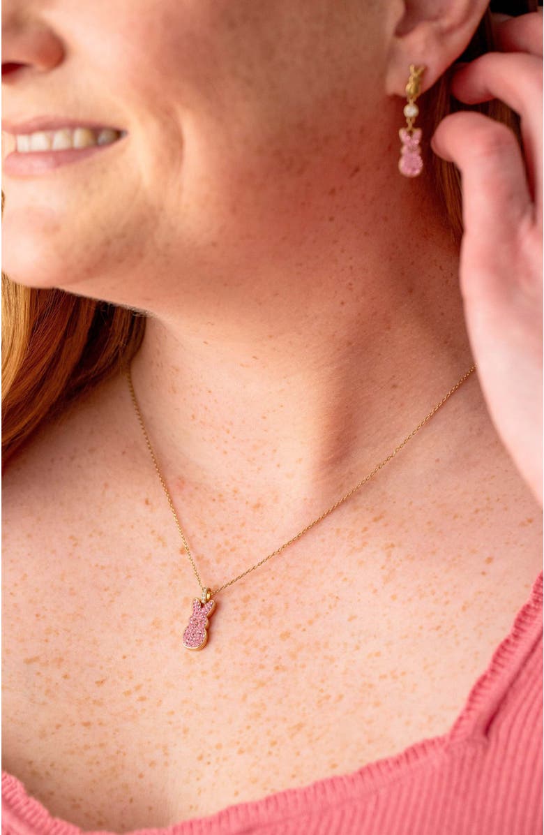 Alex and Ani Peeps<sup>®</sup> Pave Pink Bunny Pendant Necklace, Alternate, color, Pink