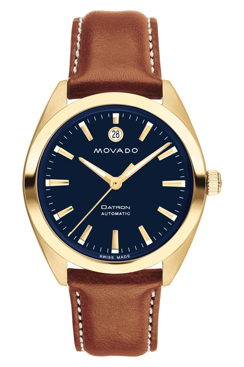 Heritage Datron Leather Strap Watch, 40mm, Main, color, BLUE