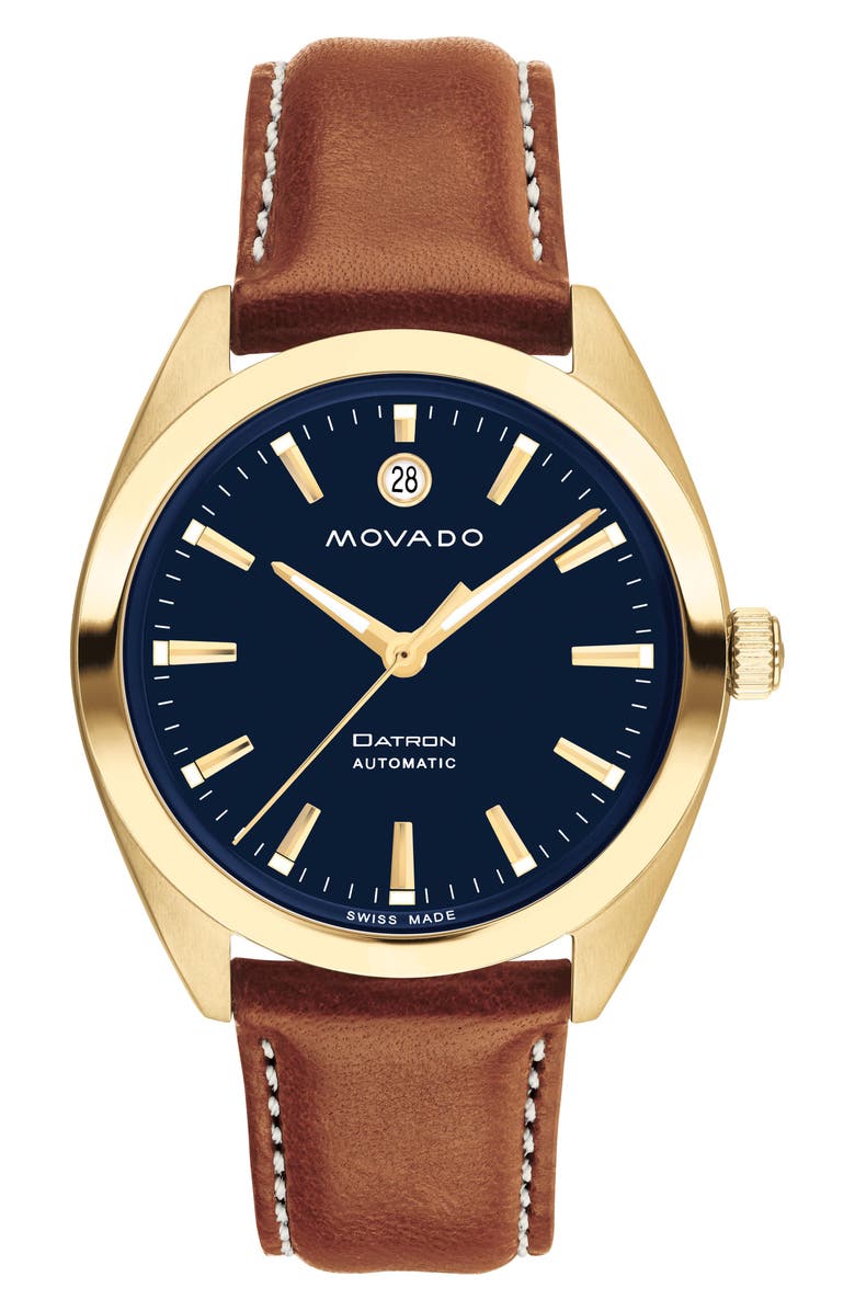Movado Heritage Datron Leather Strap Watch, 40mm, Main, color, Blue