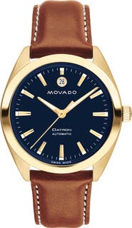 Movado Heritage Datron Leather Strap Watch, 40mm