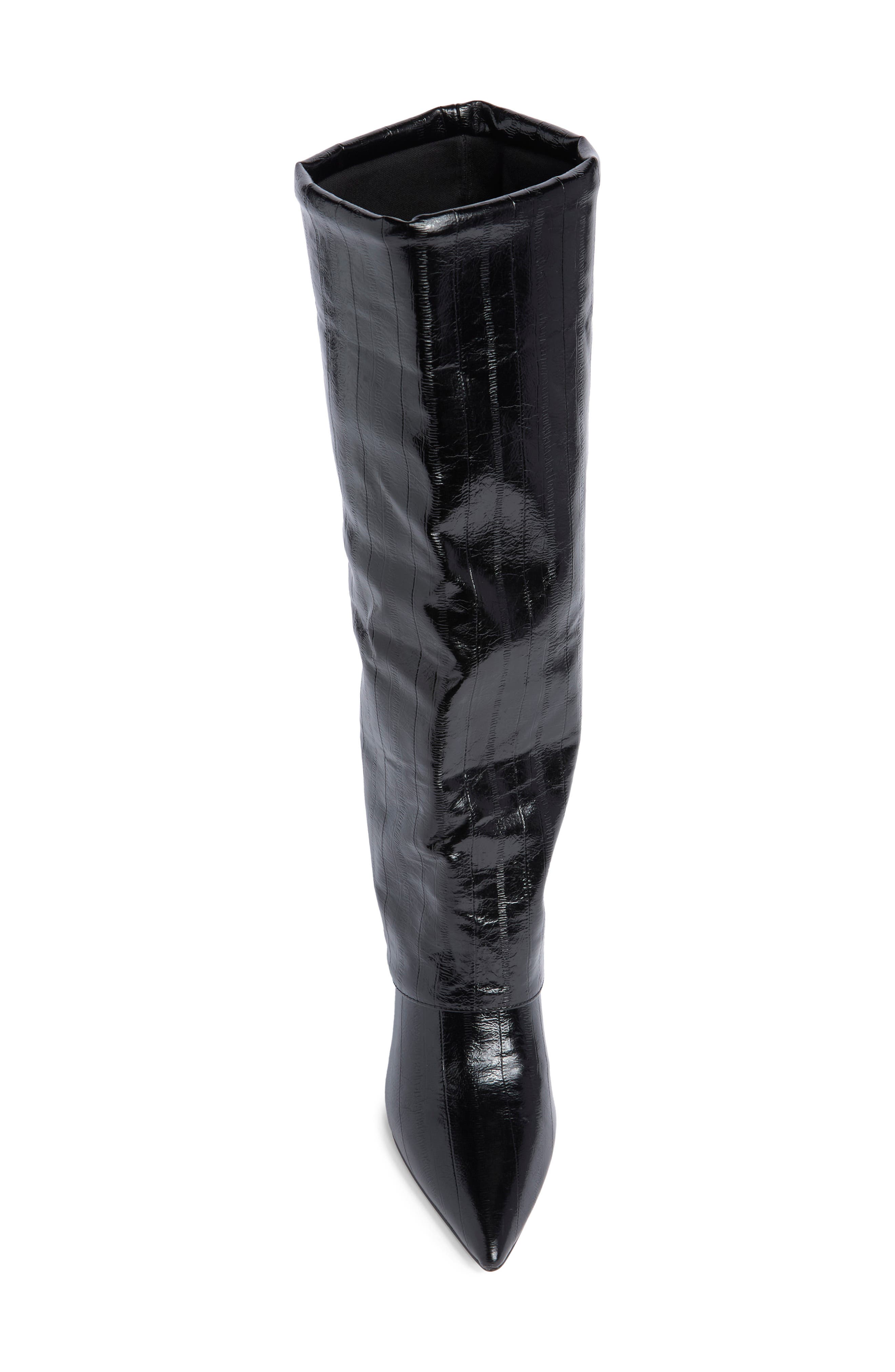 Alivia Croc Embossed Faux Leather Knee High Boot, Alternate, color, BLACK