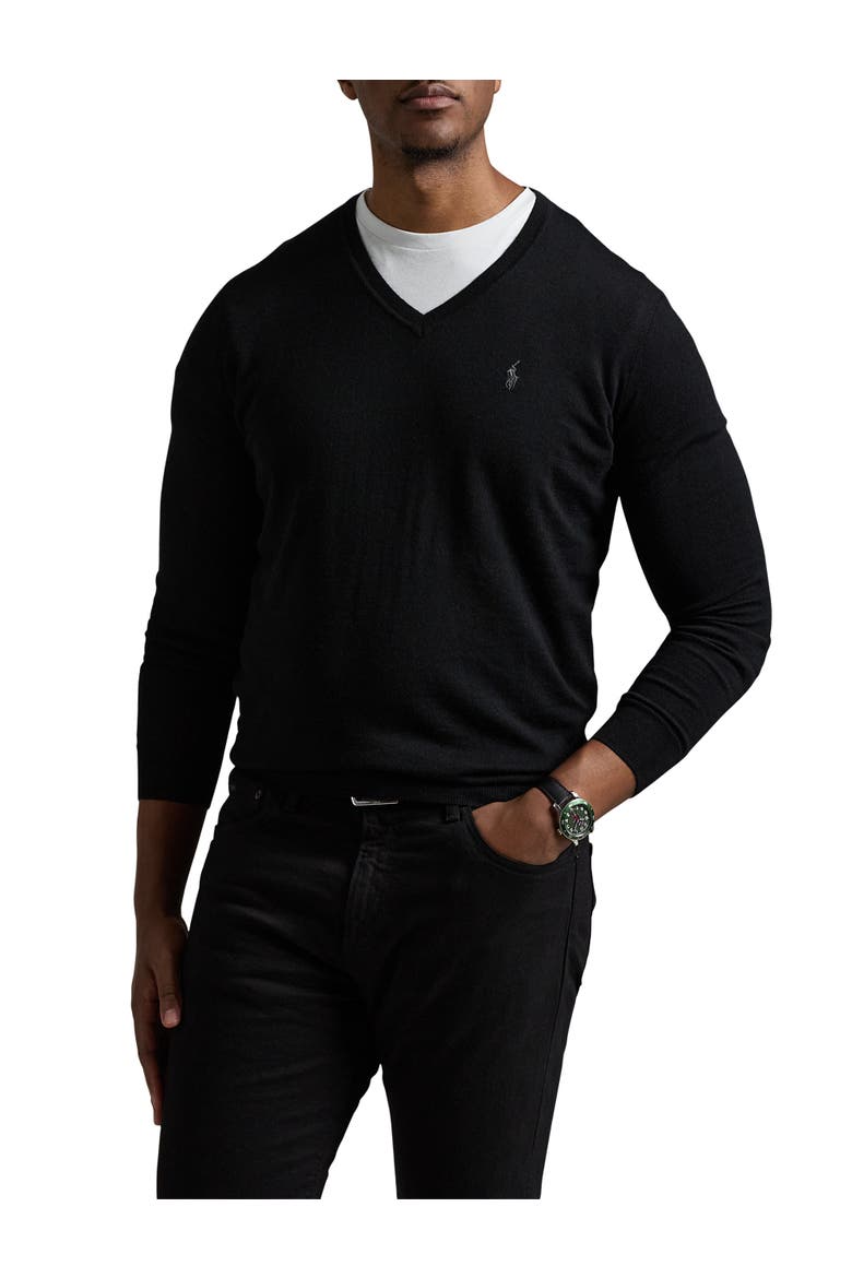 Big & Tall V-Neck Merino Wool Sweater, Main, color, BLACK