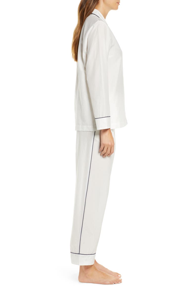 Mia Cotton & Silk Pajamas, Alternate, color, WHITE/ NAVY