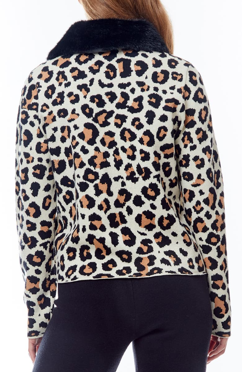 BY DESIGN Isa Faux Fir Trim Cardigan, Alternate, color, Leopard
