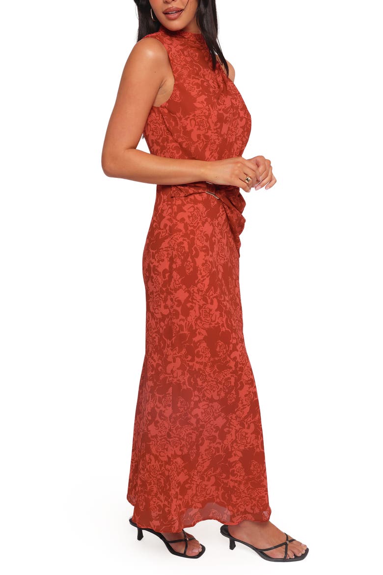 Isabeau Asymmetric Neck Sleeveless Dress, Alternate, color, RED ROSES