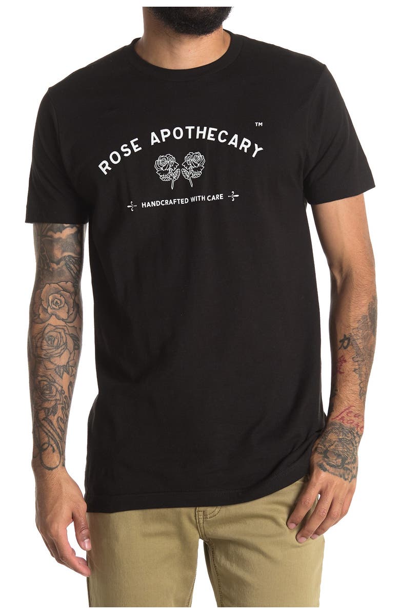 ISAAC MORRIS Handcrafted Graphic Rose Apothecary T-Shirt, Main, color, 