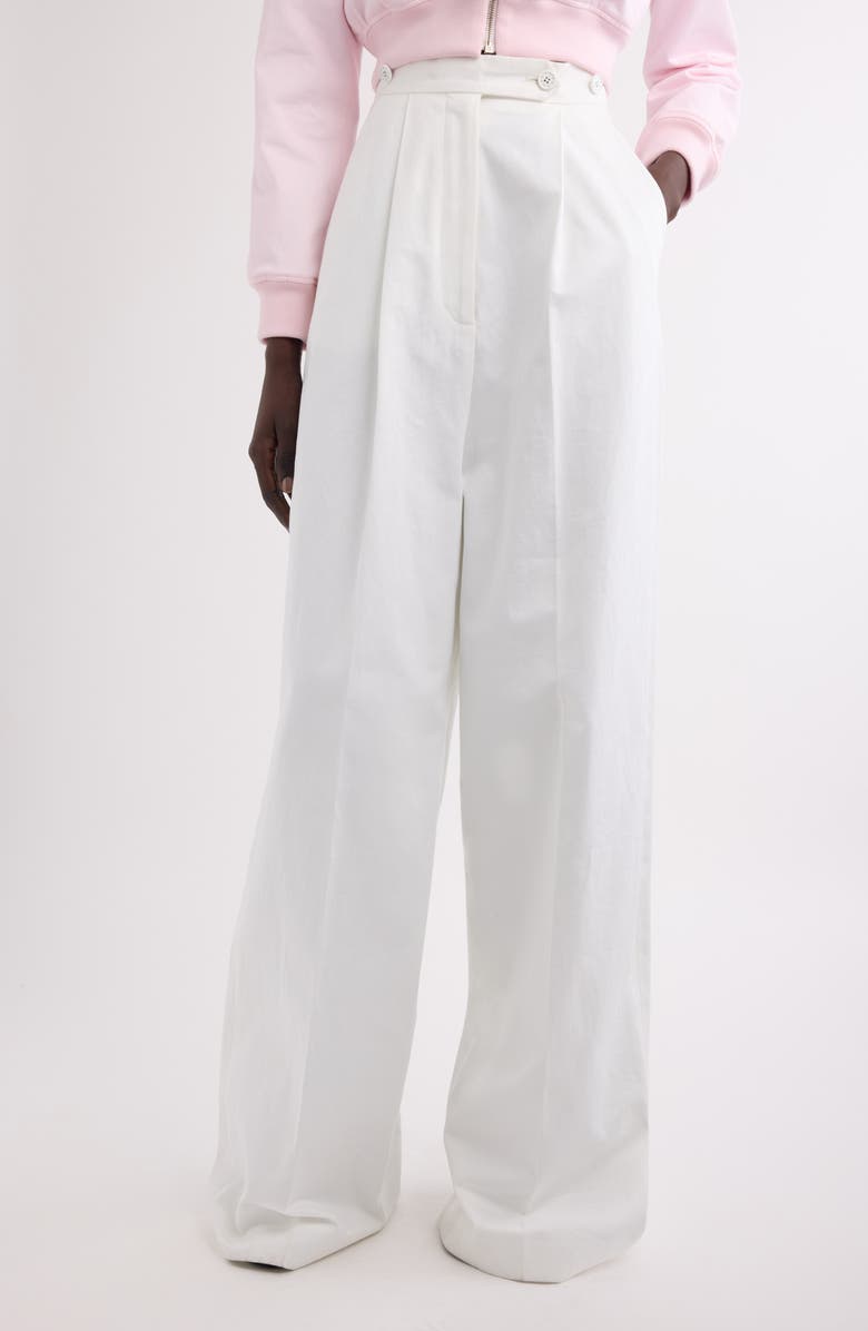 Givenchy Pleated Cotton Wide Leg Pants, Main, color, White