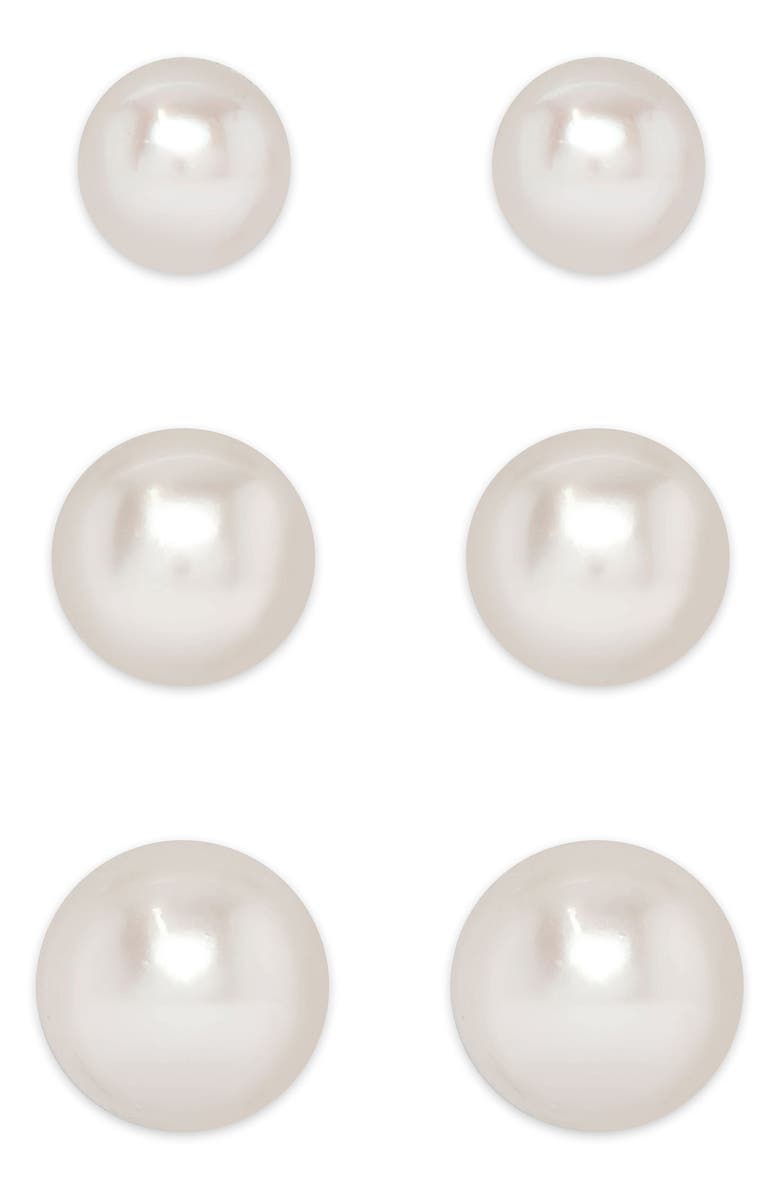 Lily Nily 3-Pair Pearl Stud Earrings, Main, color, Silver