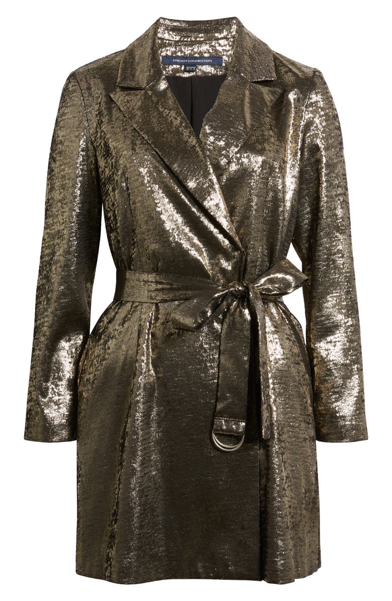 French Connection Alara Molten Metallic Long Sleeve Tuxedo Dress, Alternate, color, 