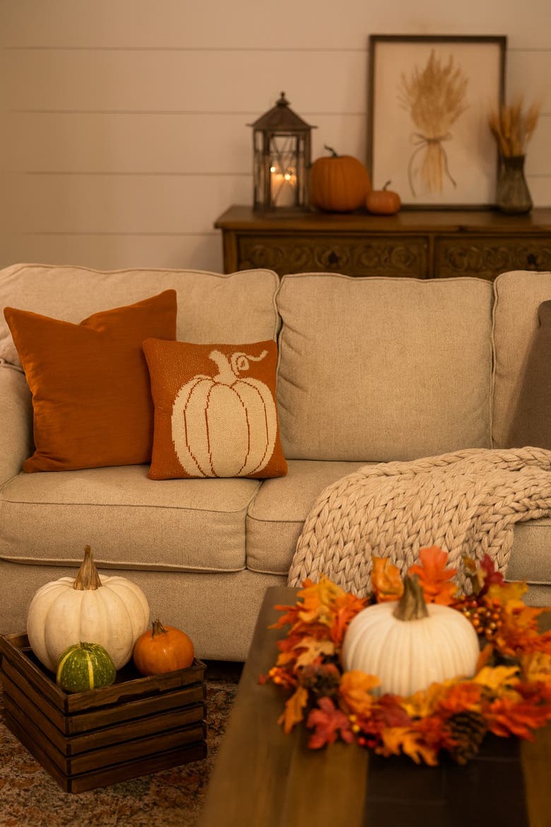 Pumpkin Halloween Small Petite Accent Pillow 10" x 10", Alternate, color, Orange