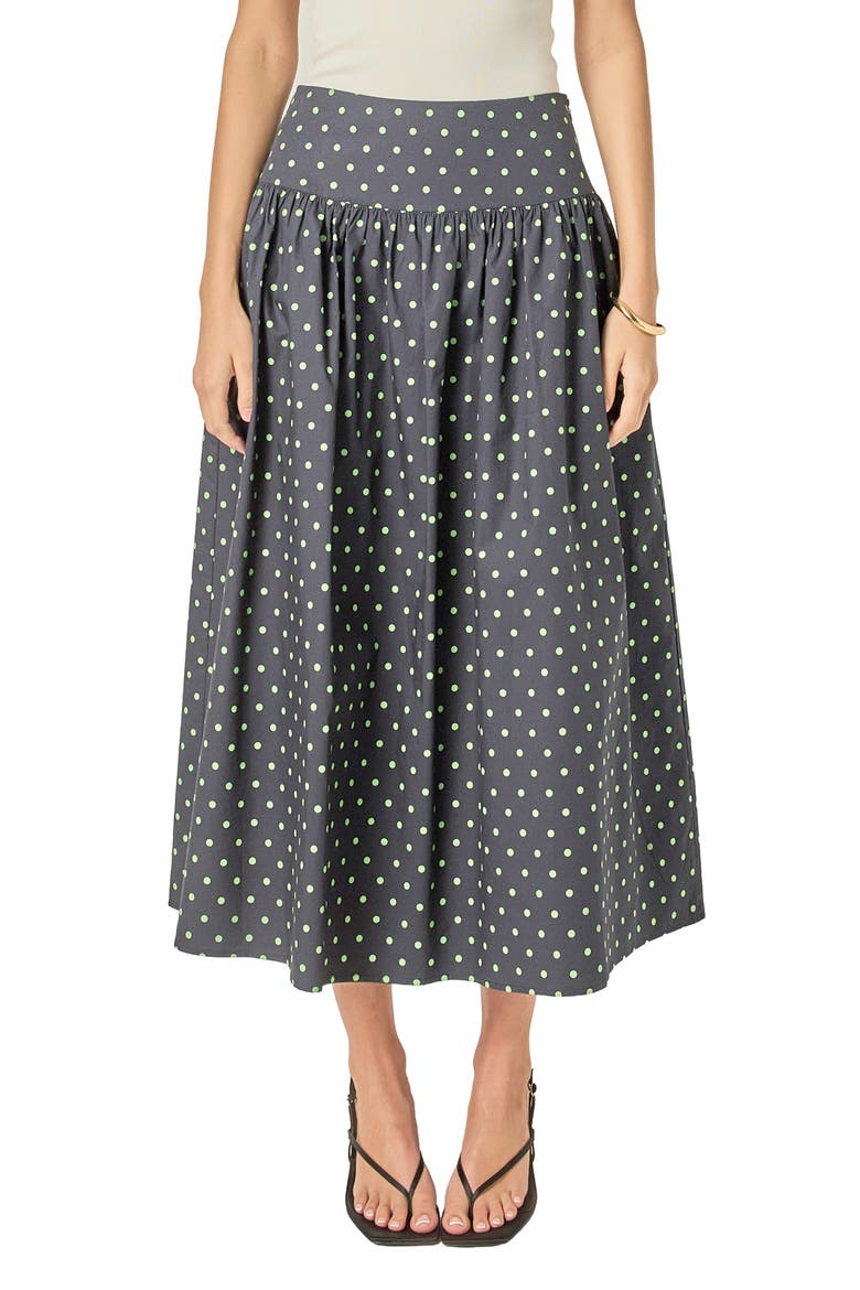 Polka Dot Cotton Midi Skirt, Main, color, NAVY/ GREEN