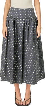 English Factory Polka Dot Cotton Midi Skirt