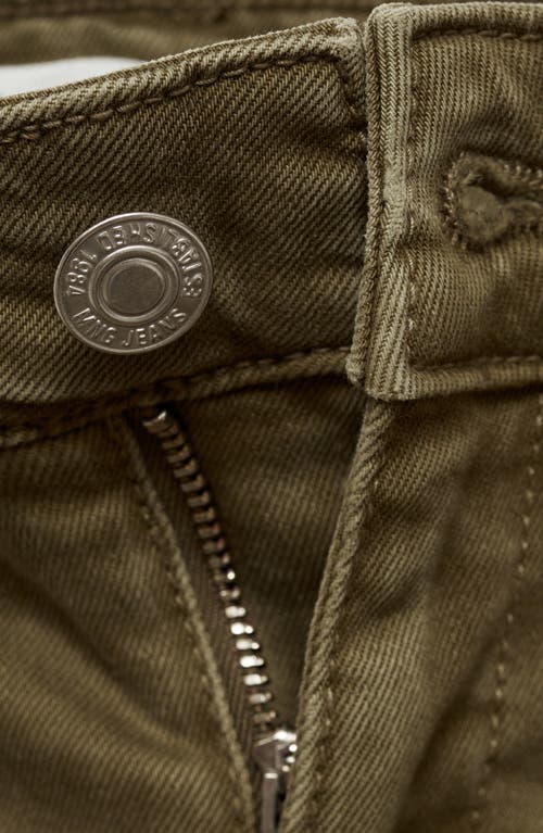 Mango Alex Raw Hem Patch Pocket Crop Flare Jeans In Khaki Green