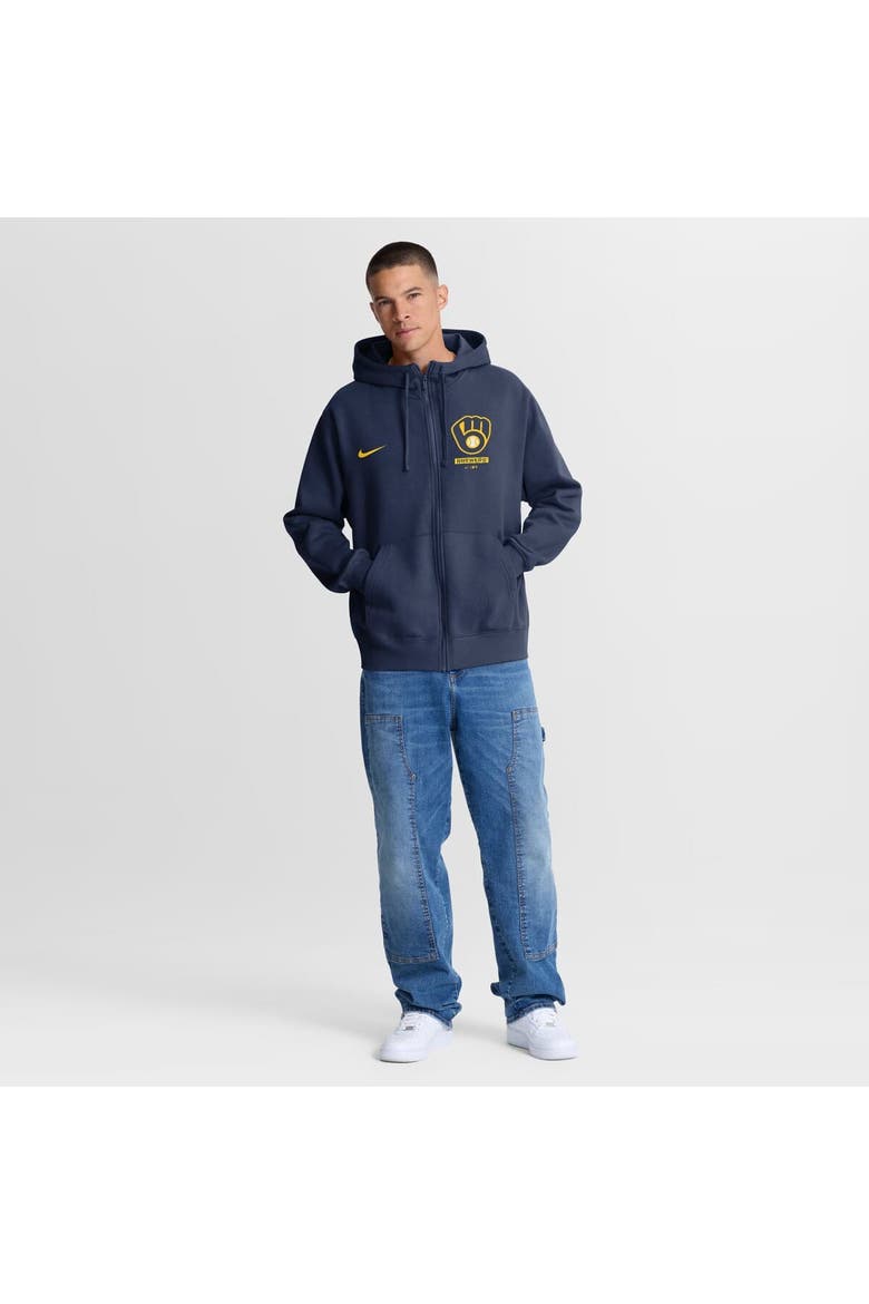 Men's Nike Navy Milwaukee Brewers Primetime Lockup Full-Zip Hoodie, Alternate, color, Navy