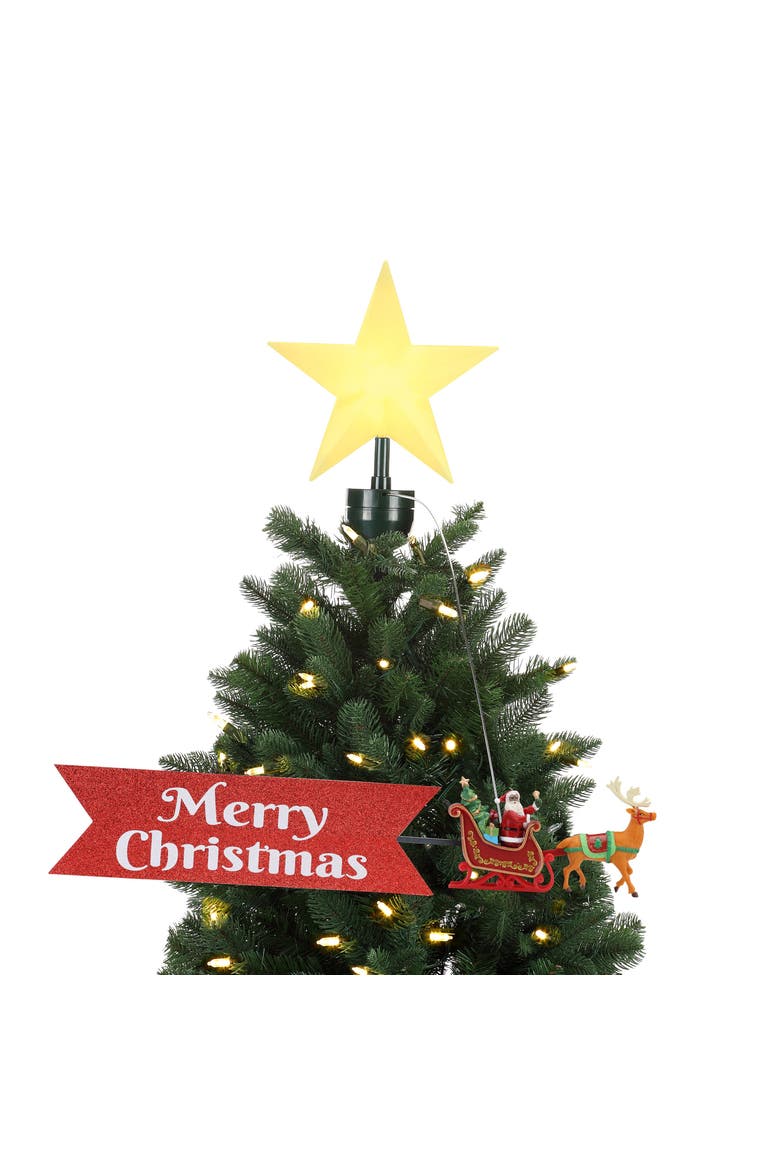 Animated Sleigh Tree Topper with Banner - White Santa, Main, color, Black Santa