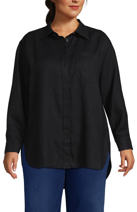 Plus Size Linen Oversized Button Front Shirt