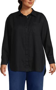Lands' End Plus Size Linen Oversized Button Front Shirt