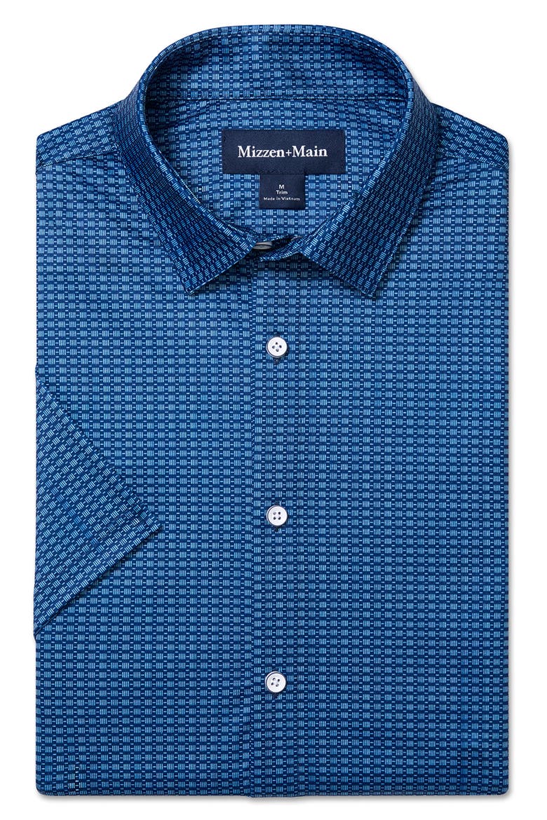 Halyard Trim Fit Short Sleeve Performance Button-Up Shirt, Alternate, color, COBALT TONAL WOVEN
