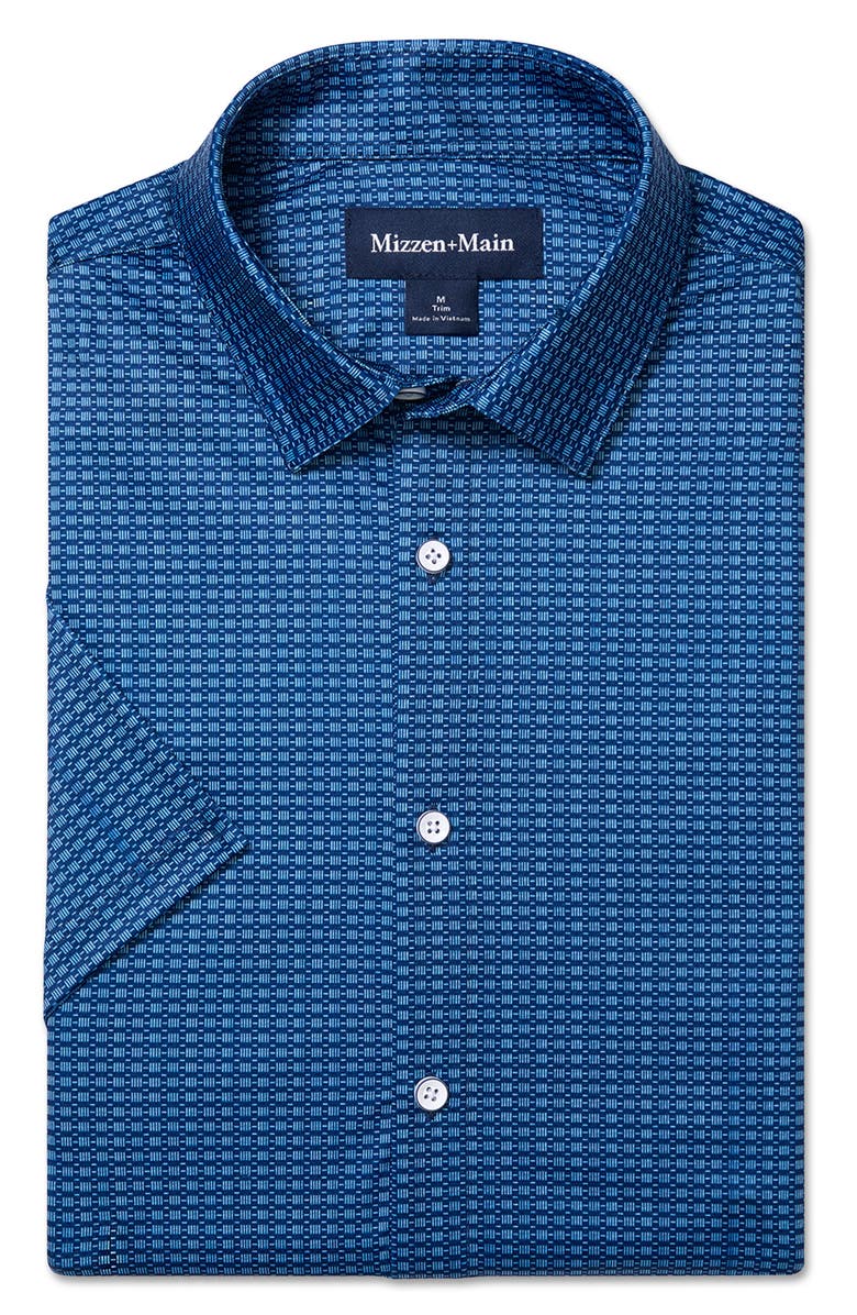 Mizzen+Main Halyard Trim Fit Short Sleeve Performance Button-Up Shirt, Alternate, color, Cobalt Tonal Woven