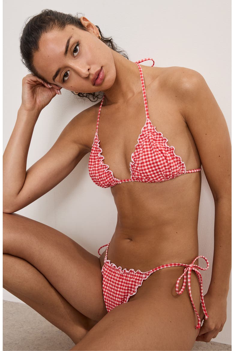 Gingham Lattice Edge Bikini Top, Alternate, color, GRENADINE GINGHAM001