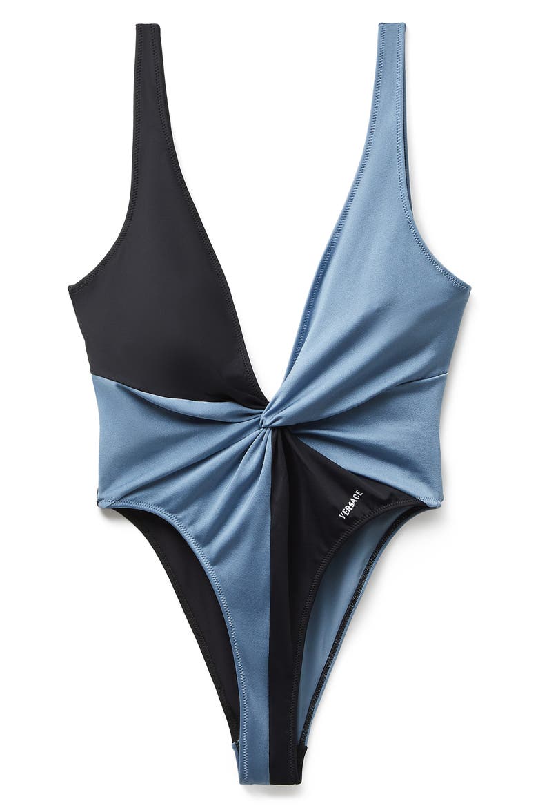 Colorblock One-Piece Swimsuit, Alternate, color, BLACK DUSTY BLUE