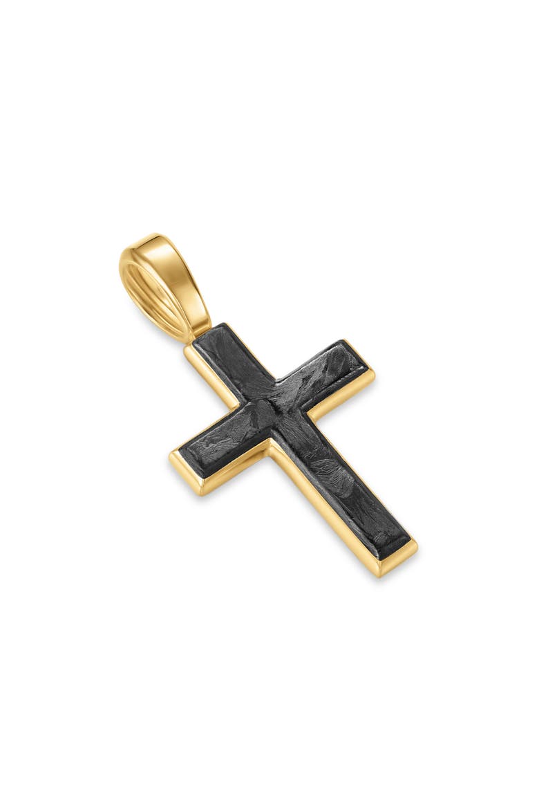 Cross Amulet in 18K Yellow Gold with Forged Carbon, 24mm, Alternate, color, GOLD