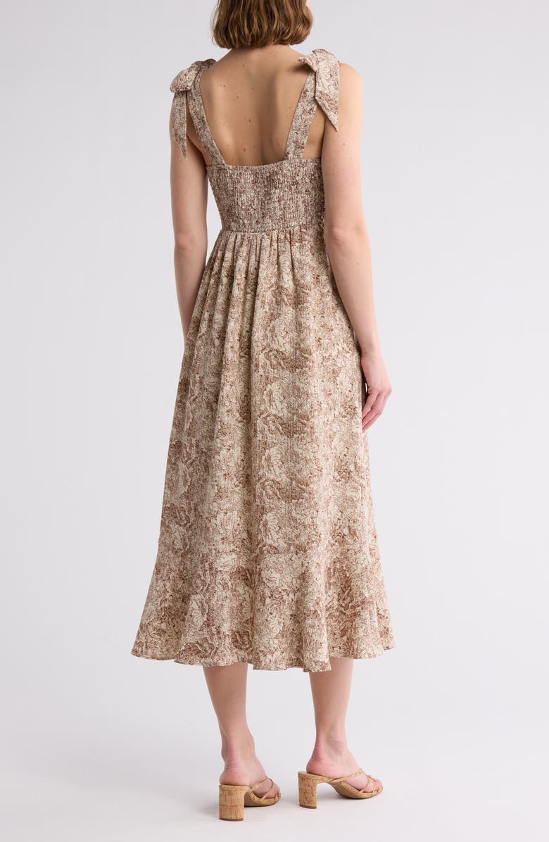 Lush Tie Strap Midi Dress, Alternate, color, Cream Brown Floral
