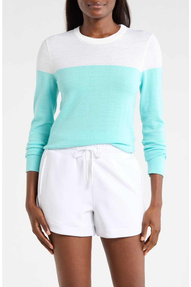 Merino Wool Blend Sweater, Main, color, LIMPET/ BRILLIANT WHITE
