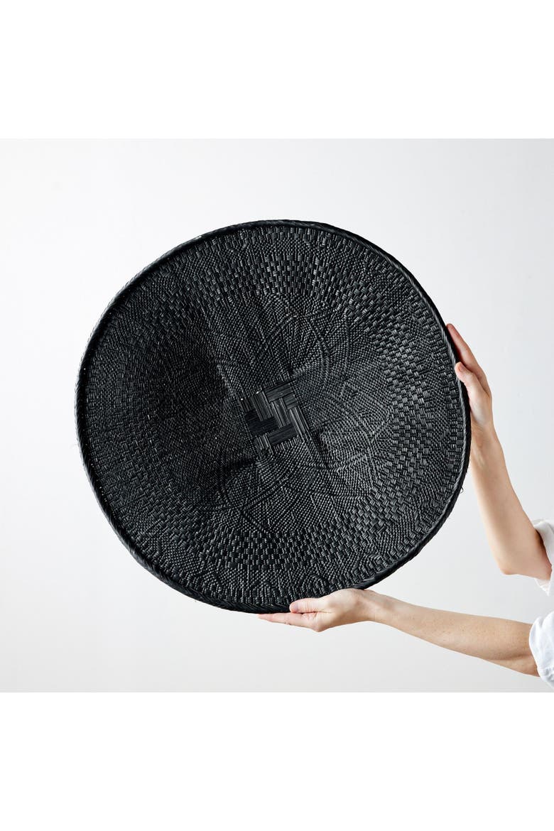 Hand-Painted Black Binga Flat Basket, Main, color, Black - Medium